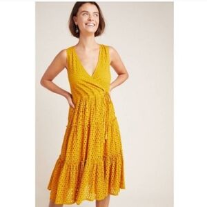Anthro x Frye Nori Eyelet Faux Wrap Dress Sleeveless Yellow M